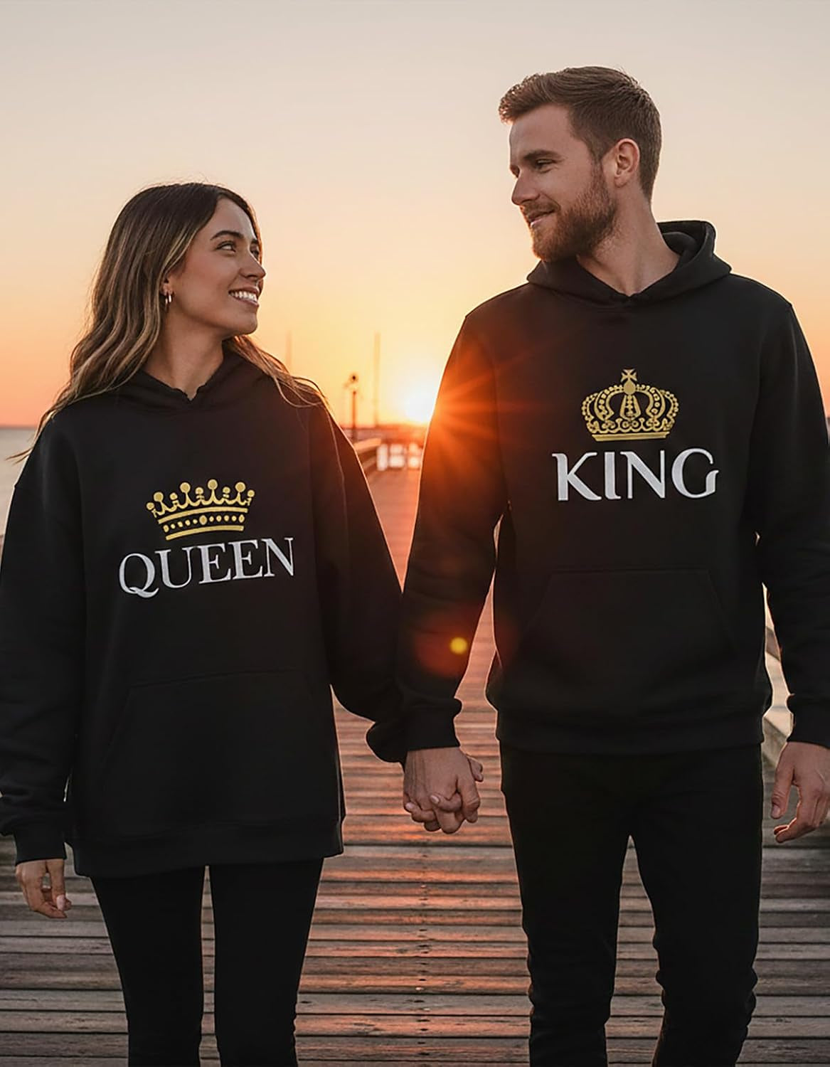 King & Queen Matching Couple Hoodie Set - His & Hers Pullover Hoodies - Valentine'S Day Gift for Couples